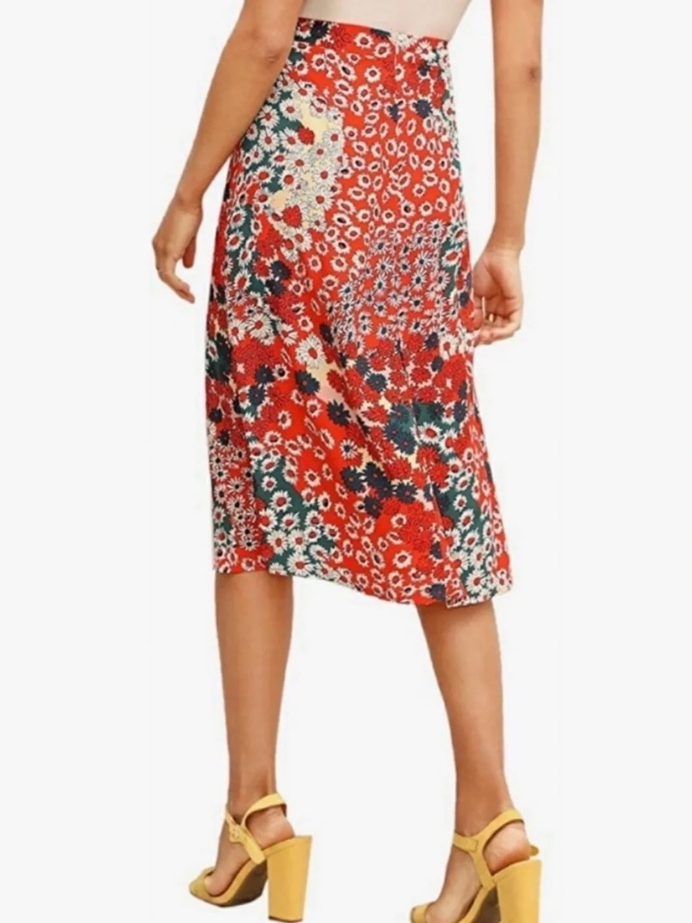 Floerns Women’s Red Floral Midi Skirt with Side Slit